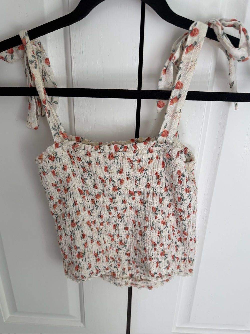 Abercrombie & Fitch Cream Floral Smocked Tie-Strap Tank